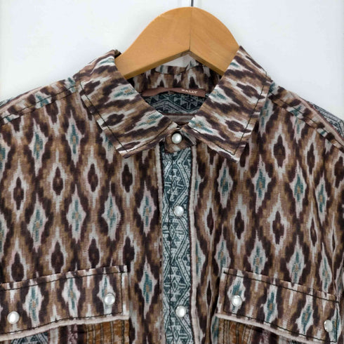 バリー BALLY イタリア製 総柄 スナップボタン コットン シアー L/S シャツ メンズ US:38
