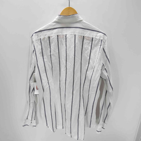 バグッタ Bagutta 襟芯 コットン リネン ワイドカラー L/S ストライプ シャツ メンズ
