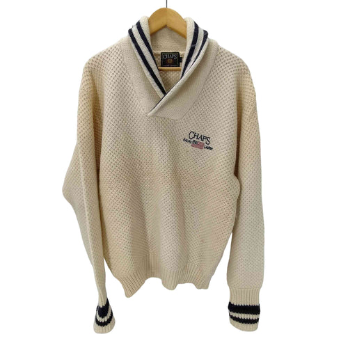 チャップスラルフローレン CHAPS RALPH LAUREN 90S ロゴ 刺繍 ヘムライン ショールカラー ウール ニット セーター メンズ import:L