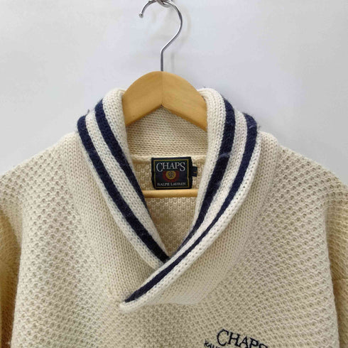 チャップスラルフローレン CHAPS RALPH LAUREN 90S ロゴ 刺繍 ヘムライン ショールカラー ウール ニット セーター メンズ import:L