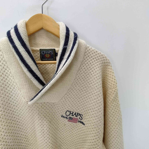 チャップスラルフローレン CHAPS RALPH LAUREN 90S ロゴ 刺繍 ヘムライン ショールカラー ウール ニット セーター メンズ import:L