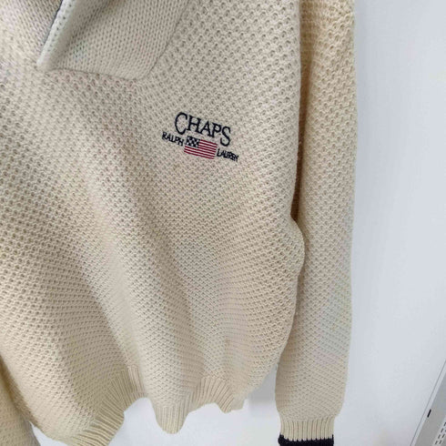 チャップスラルフローレン CHAPS RALPH LAUREN 90S ロゴ 刺繍 ヘムライン ショールカラー ウール ニット セーター メンズ import:L