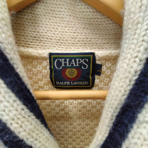チャップスラルフローレン CHAPS RALPH LAUREN 90S ロゴ 刺繍 ヘムライン ショールカラー ウール ニット セーター メンズ import:L