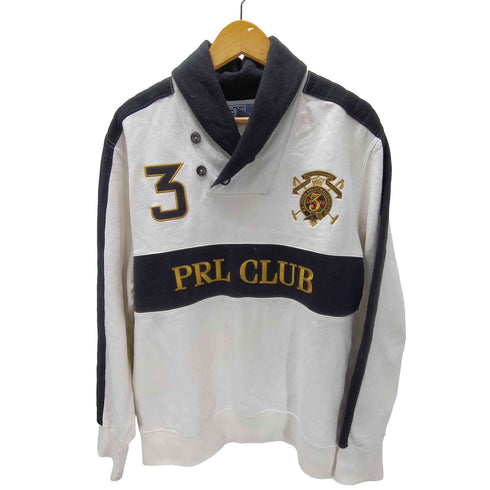 ポロバイラルフローレン Polo by RALPH LAUREN 90S PRL CLUB エンブレム ロゴ 刺繍 ナンバリング 3 ショールカラー コットン アクリル スウェット メンズ import:L
