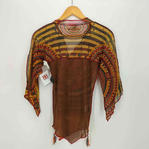 ジャンポールゴルチエフェム Jean Paul GAULTIER FEMME 90-00S ビーズ装飾 エスニック柄 Vネック パワーネット レディース FR:40