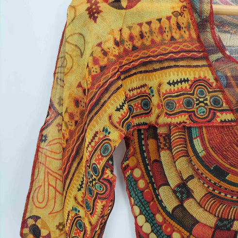 ジャンポールゴルチエフェム Jean Paul GAULTIER FEMME 90-00S ビーズ装飾 エスニック柄 Vネック パワーネット レディース FR:40