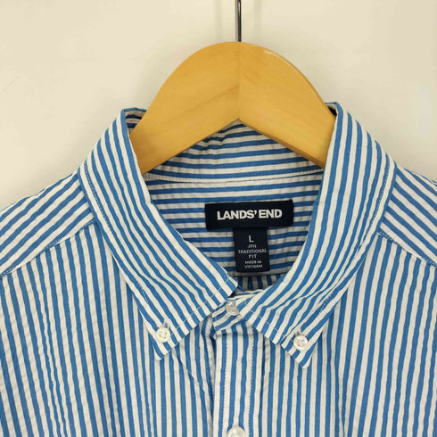 ランズエンド LANDS END シアーサッカー S/S ストライプ シャツ メンズ import:L