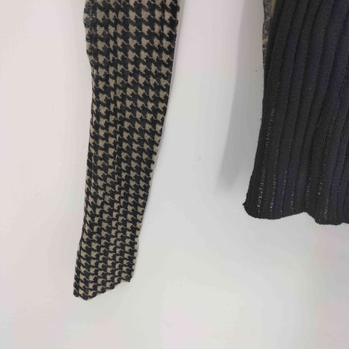 ジャンポールゴルチエマイユ Jean Paul GAULTIER MAILLE 90-00S レース ニット切替 ハウンドトゥース サファリ柄 ハイネックブラウス レディース import:S