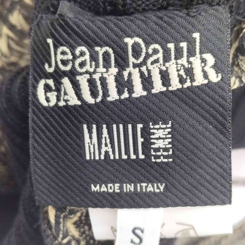 ジャンポールゴルチエマイユ Jean Paul GAULTIER MAILLE 90-00S レース ニット切替 ハウンドトゥース サファリ柄 ハイネックブラウス レディース import:S