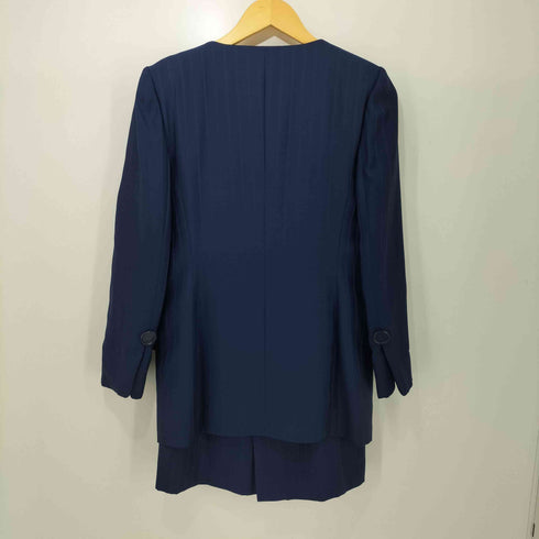 クリスチャンディオール Christian Dior 80-90s OLD vintage カネボウ社 ストライプ ノーカラー ジャケット + スカート セットアップ レディース 上下共に 9号