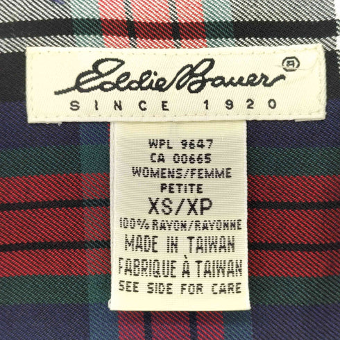 エディーバウアー Eddie Bauer 90-00S 白タグ 香港製 タータンチェック レーヨンシャツ レディース import:XS