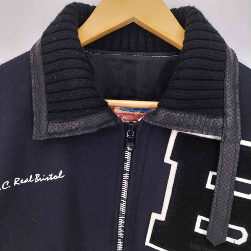 エフシーレアルブリストル F.C.Real Bristol 00s ワッペン刺繍 パッチワーク レザー切替 袖スウッシュ刺繍 ハイネック スタジャン メンズ