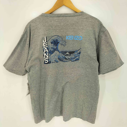 ケンゾージーンズ KENZO JEANS 90s 北斎タグ 神奈川沖浪裏 浮世絵 富士山 バックプリント クルーネック半袖Tシャツ メンズ FREE