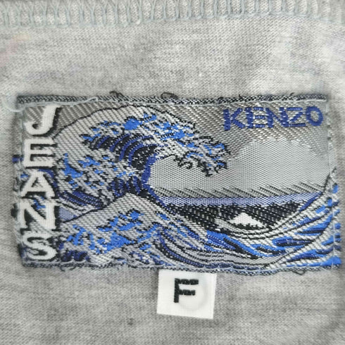 ケンゾージーンズ KENZO JEANS 90s 北斎タグ 神奈川沖浪裏 浮世絵 富士山 バックプリント クルーネック半袖Tシャツ メンズ FREE