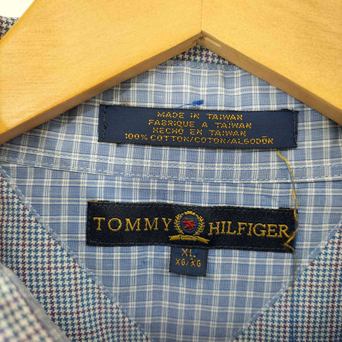 トミーヒルフィガー TOMMY HILFIGER 90s エンブレム刺繍 チェック レギュラーカラー L/S シャツ メンズ import:XL