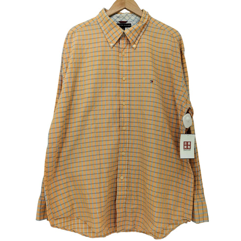 トミーヒルフィガー TOMMY HILFIGER ロゴ刺繍 チェック ボタンダウン L/S シャツ メンズ import:XL