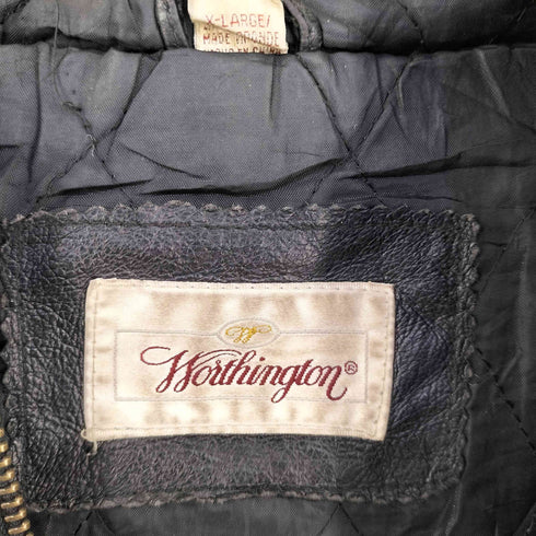 ワシントン worthington GENUINE LEATHER フーデッド レザージャケット メンズ XL