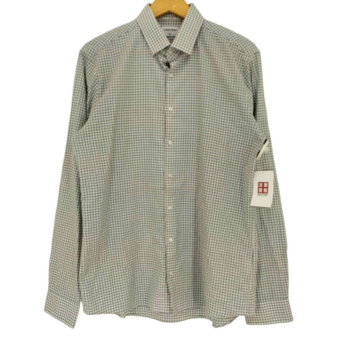 カルバンクライン CALVIN KLEIN Slim Fit ギンガムチェック ロゴ刺繍 長袖シャツ メンズ US:42