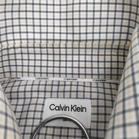 カルバンクライン CALVIN KLEIN Slim Fit ギンガムチェック ロゴ刺繍 長袖シャツ メンズ US:42
