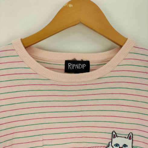 リップンディプ RIPNDIP ブランド キャラクターロゴ ボーダー柄 S/S Tシャツ レディース JPN:M