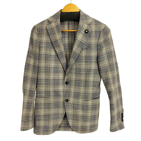ラルディー二 LARDINI 段返り3B グレンチェックシルクテーラートドジャケット メンズ JPN:44