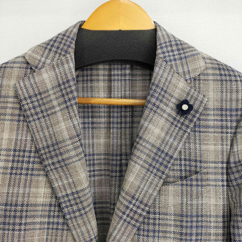 ラルディー二 LARDINI 段返り3B グレンチェックシルクテーラートドジャケット メンズ JPN:44