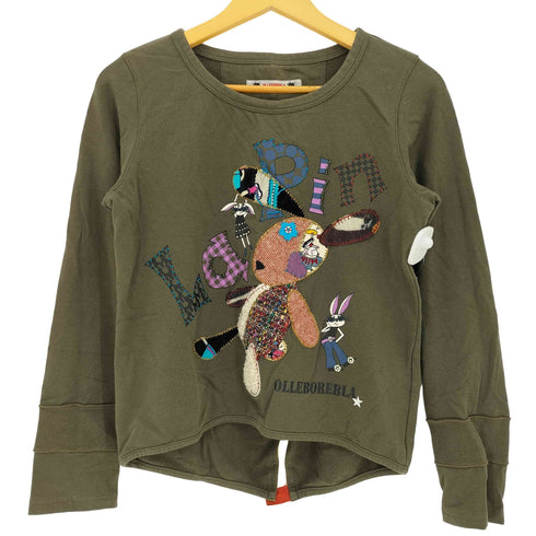 アルベロベロ OLLEBOREBLA オレボレブラ うさぎ ビジュースパンコール装飾 変形 テールカット クルーネック 長袖 Tシャツ レディース