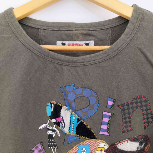 アルベロベロ OLLEBOREBLA オレボレブラ うさぎ ビジュースパンコール装飾 変形 テールカット クルーネック 長袖 Tシャツ レディース