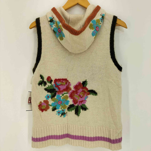 アルベロベロ OLLEBOREBLA オレボレブラ ブタさん フラワー 刺繍 モヘア アンゴラ アルパカ混 ウール ジップアップ ノースリーブパーカー レディース