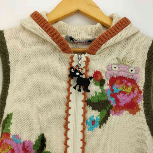 アルベロベロ OLLEBOREBLA オレボレブラ ブタさん フラワー 刺繍 モヘア アンゴラ アルパカ混 ウール ジップアップ ノースリーブパーカー レディース