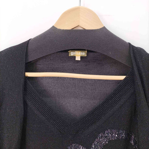 ジョンガリアーノ JOHN GALLIANO 00S 変形 フラワー スパンコール ローゲージ ラメ Vネック ニット レディース import:S