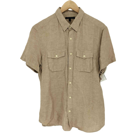 バナナリパブリック BANANA REPUBLIC リネン コットン 半袖 プレーンシャツ メンズ import:L
