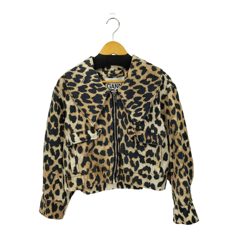 ガニー Ganni BLOUSON レオパード クロップド ジャケット 短丈 レディース