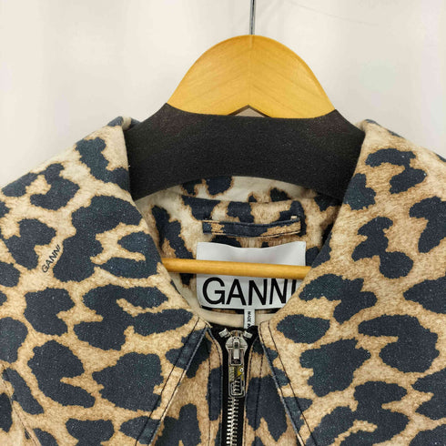 ガニー Ganni BLOUSON レオパード クロップド ジャケット 短丈 レディース