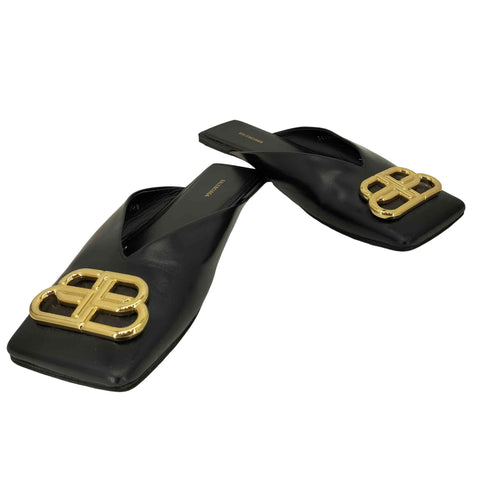 バレンシアガ BALENCIAGA ミュール サンダル レザー ゴールド バックル レディース JPN:23.5