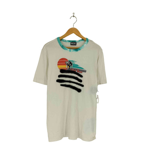 ディーゼル DIESEL WILD BEAR フロントプリントクルーネックリンガーTシャツ メンズ S