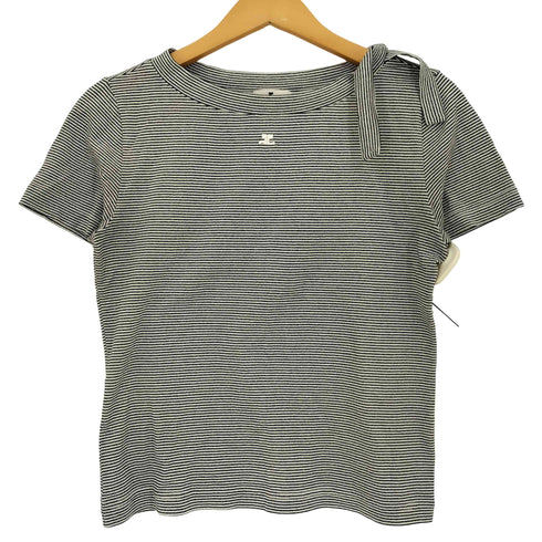 クレージュ courreges センターロゴ刺繍 ボーダーラメ 半袖カットソー レディース 9R