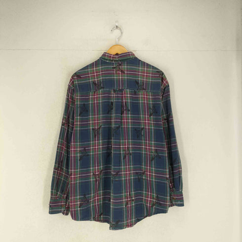 エディーバウアー Eddie Bauer 黒タグ 80-90s バードデザインチェックネルシャツ メンズ L