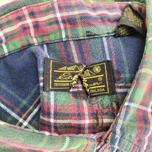 エディーバウアー Eddie Bauer 黒タグ 80-90s バードデザインチェックネルシャツ メンズ L