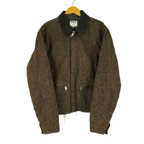 ザラ ZARA レオパード柄 ダメージ加工クロップドジャケット メンズ import:L
