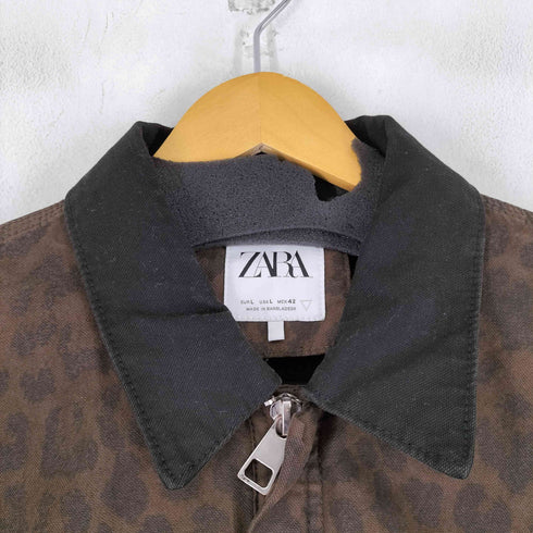 ザラ ZARA レオパード柄 ダメージ加工クロップドジャケット メンズ import:L