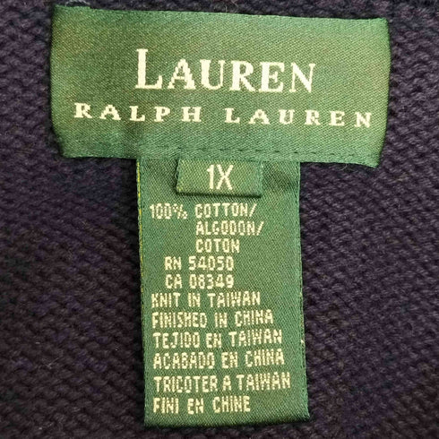 ローレンラルフローレン LAUREN RALPH LAUREN エンブレム刺繍 コットンニット ジップアップ パーカー メンズ 1X