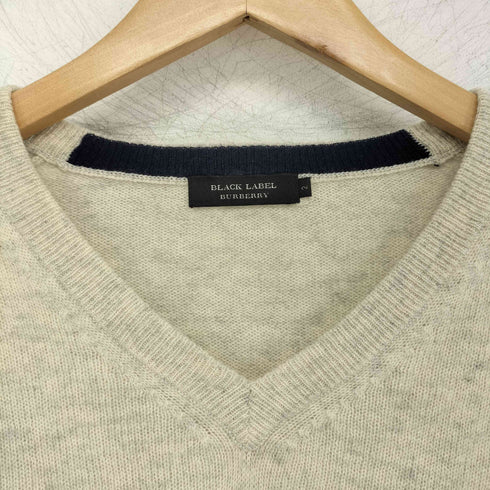 バーバリーブラックレーベル BURBERRY BLACK LABEL ウール カシミヤ混 ロゴ刺繍 Vネック カーディガン メンズ JPN:2