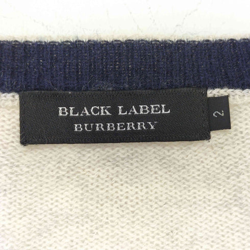 バーバリーブラックレーベル BURBERRY BLACK LABEL ウール カシミヤ混 ロゴ刺繍 Vネック カーディガン メンズ JPN:2