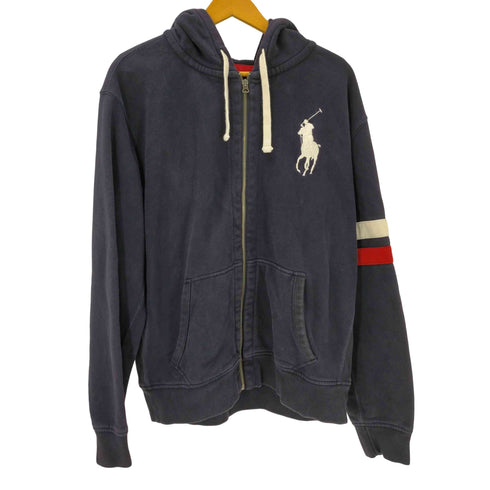 ポロバイラルフローレン Polo by RALPH LAUREN 90S ビッグポニー 刺繍 アームライン ジップアップ パーカー フード裏サーマル メンズ import:XL