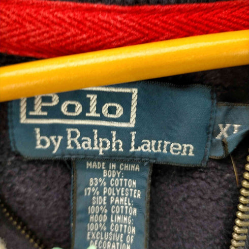 ポロバイラルフローレン Polo by RALPH LAUREN 90S ビッグポニー 刺繍 アームライン ジップアップ パーカー フード裏サーマル メンズ import:XL