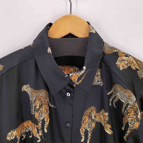 ザラ ZARA オーバーサイズL/Sサテンシャツ 百虎 メンズ import:L