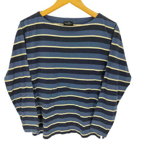 ラルフローレン RALPH LAUREN 00S 裾ロゴ刺繍 ボーダー ボートネック ロングスリーブTシャツ レディース