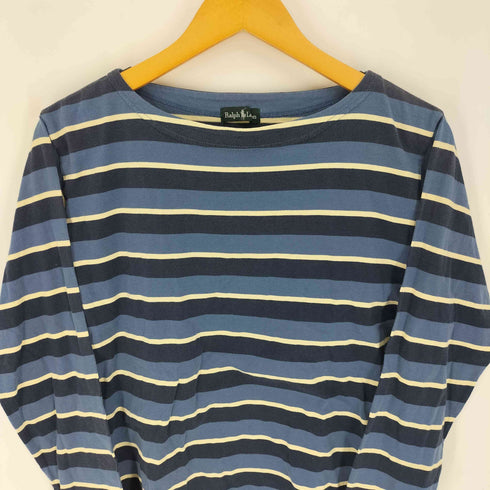 ラルフローレン RALPH LAUREN 00S 裾ロゴ刺繍 ボーダー ボートネック ロングスリーブTシャツ レディース