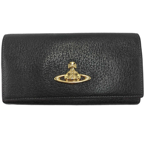 ヴィヴィアンウエストウッド Vivienne Westwood オーブマーク ロゴ レザー シボ革 スナップ ロングウォレット 長財布 がま口 レディース